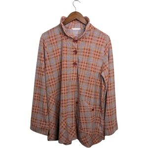 Soft Surroundings Brynn Tunic Top 1X Orange Flannel Plaid Popover Wire Collar
